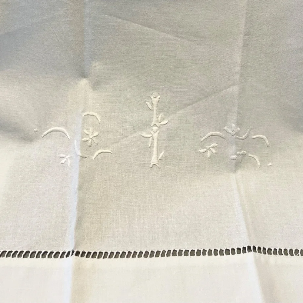 Hand Embroidered 100% COTTON Towel with Hemstitch Border